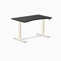 Desky Dual Ergo Edge Sit Stand Desk, Black desktop, Wheat frame