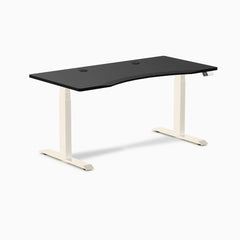 Desky Dual Ergo Edge Sit Stand Desk, Black desktop, Wheat frame