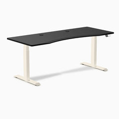 Desky Dual Ergo Edge Sit Stand Desk, Black desktop, Wheat frame