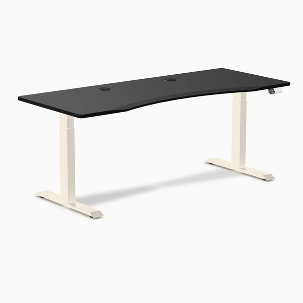 Desky Dual Ergo Edge Sit Stand Desk, Black desktop, Wheat frame