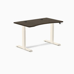 Desky Dual Ergo Edge Sit Stand Desk, Dark Bamboo desktop, Wheat frame