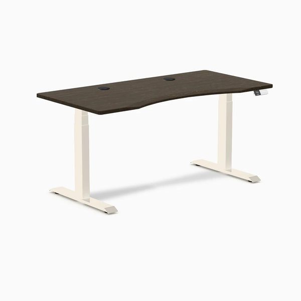 Desky Dual Ergo Edge Sit Stand Desk, Dark Bamboo desktop, Wheat frame