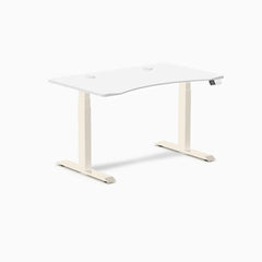 Desky Dual Ergo Edge Sit Stand Desk, White desktop, Wheat frame