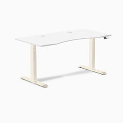 Desky Dual Ergo Edge Sit Stand Desk, White desktop, Wheat frame