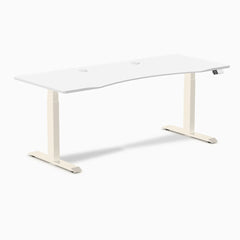 Desky Dual Ergo Edge Sit Stand Desk, White desktop, Wheat frame