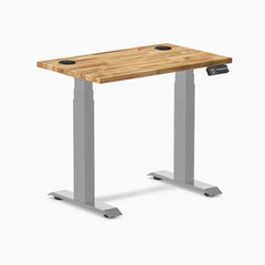 Desky Dual Mini Hardwood Sit Stand Desk, Acacia desktop, Grey frame