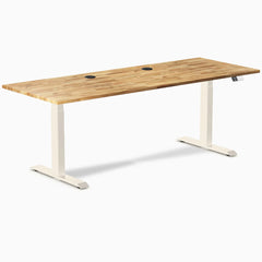 Desky Dual Hardwood Sit Stand Desk, Acacia desktop, Wheat frame