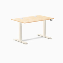 Desky Dual Hardwood Sit Stand Desk, Maple desktop, Wheat frame
