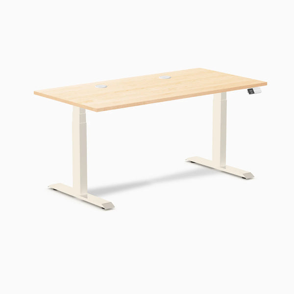 Desky Dual Hardwood Sit Stand Desk, Maple desktop, Wheat frame