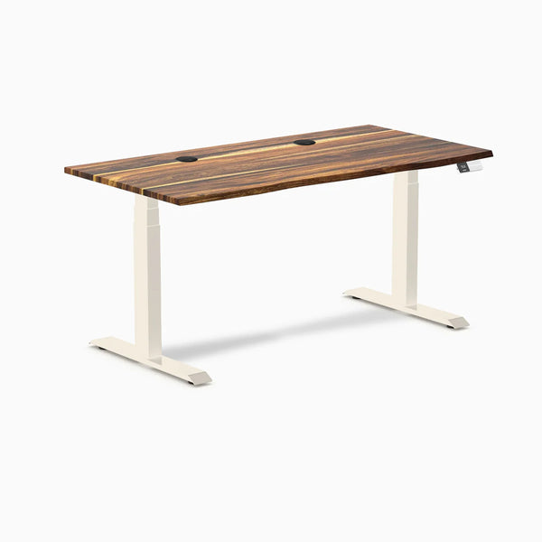 Desky Dual Hardwood Sit Stand Desk, Pheasantwood desktop, Wheat frame