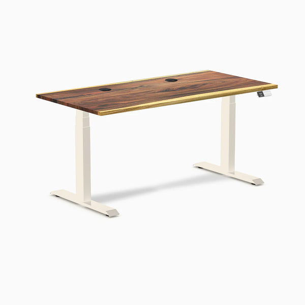 Desky Dual Hardwood Sit Stand Desk, Saman desktop, Wheat frame