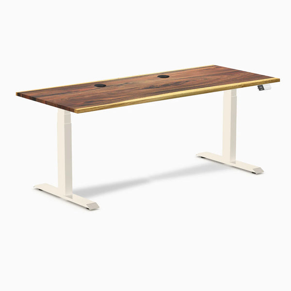 Desky Dual Hardwood Sit Stand Desk, Saman desktop, Wheat frame