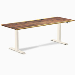 Desky Dual Hardwood Sit Stand Desk, Saman desktop, Wheat frame
