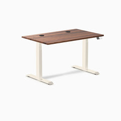 Desky Dual Hardwood Sit Stand Desk, Walnut desktop, Wheat frame