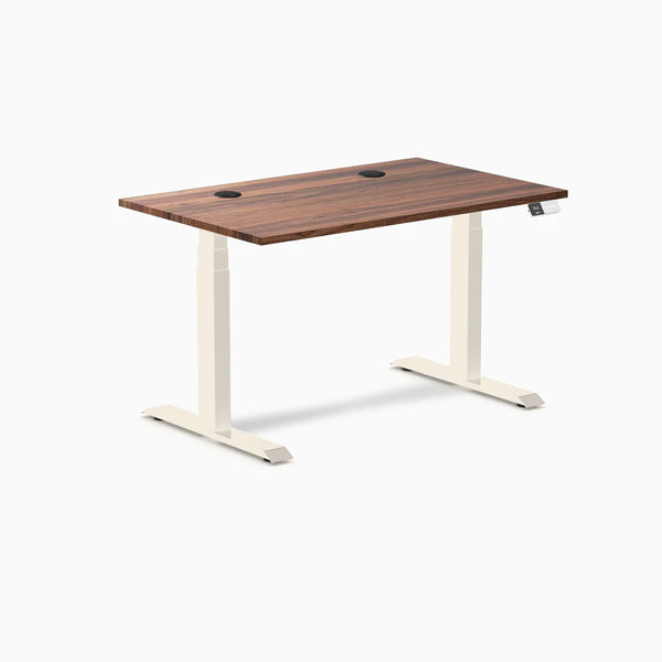 Desky Dual Hardwood Sit Stand Desk, Walnut desktop, Wheat frame