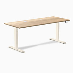 Desky Dual Hardwood Sit Stand Desk, White Ash desktop, Wheat frame