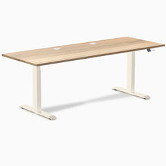 Desky Dual Hardwood Sit Stand Desk, White Ash desktop, Wheat frame