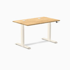 Desky Dual Hardwood Sit Stand Desk, White Oak desktop, Wheat frame
