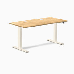 Desky Dual Hardwood Sit Stand Desk, White Oak desktop, Wheat frame
