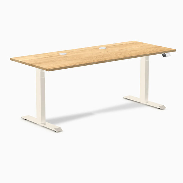 Desky Dual Hardwood Sit Stand Desk, White Oak desktop, Wheat frame
