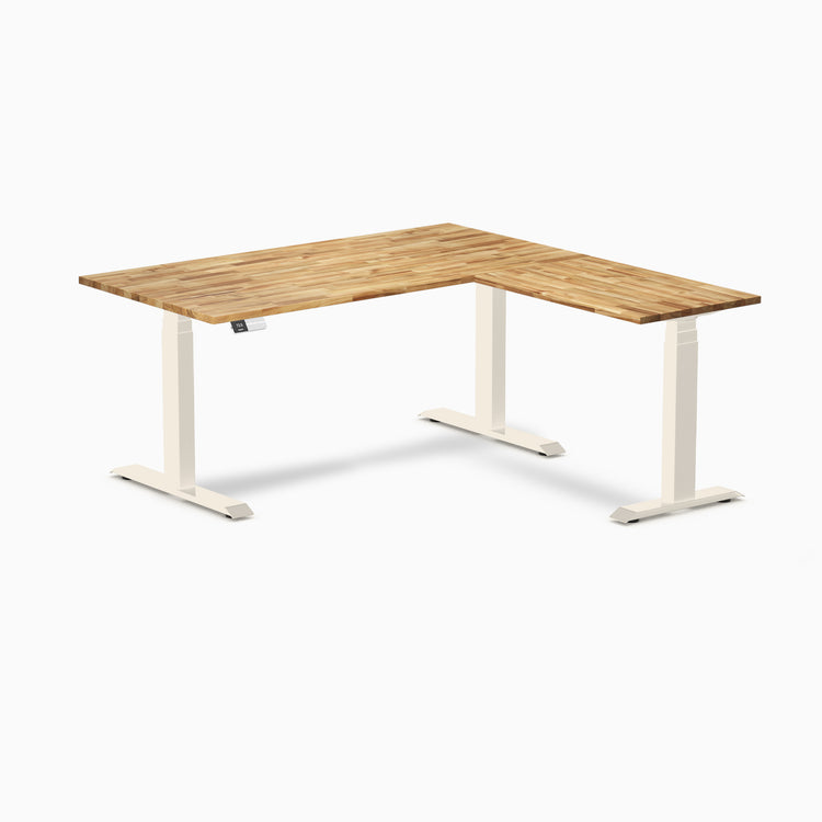 Bureau assis-debout en forme de L en bois dur Desky