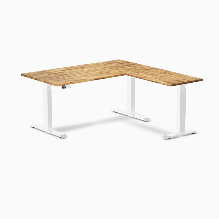 Bureau assis-debout en forme de L en bois dur Desky
