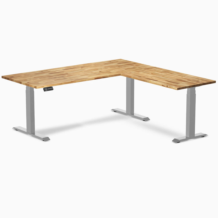Bureau assis-debout en forme de L en bois dur Desky