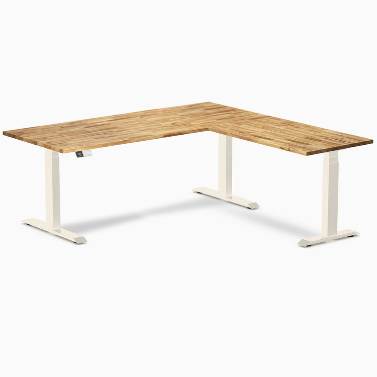 Bureau assis-debout en forme de L en bois dur Desky