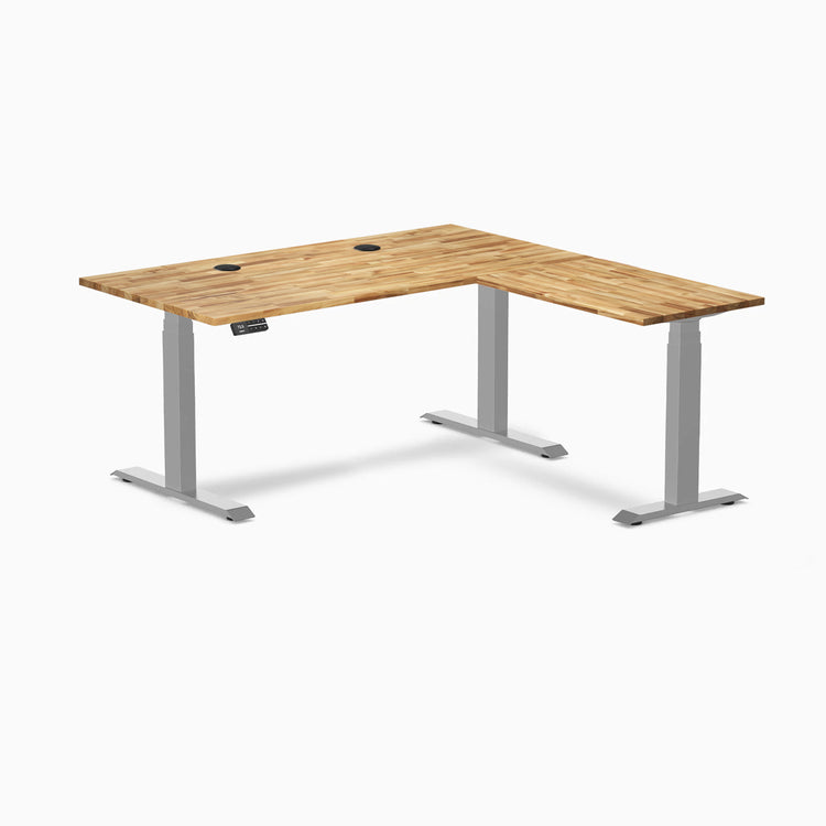 Bureau assis-debout en forme de L en bois dur Desky