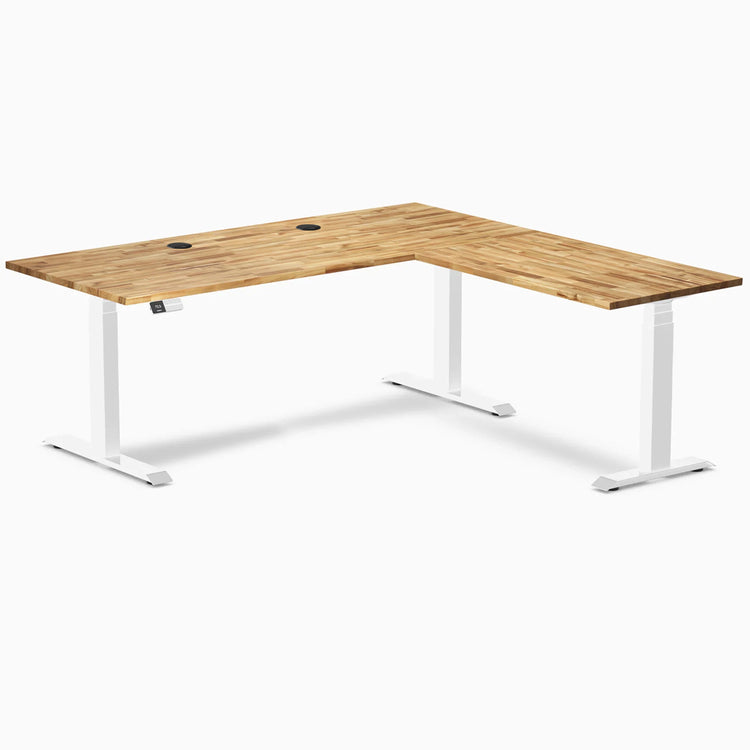 Bureau assis-debout en forme de L en bois dur Desky