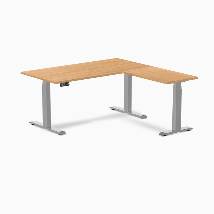 Desky Hardwood L-Shape Sit Stand Desk