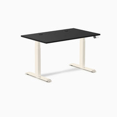 Desky Dual Laminate Sit Stand Desk, Black desktop, Wheat frame