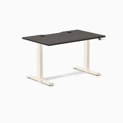 Desky Dual Scalloped Laminate Sit Stand Desk, Burnished Wood desktop, Wheat frame