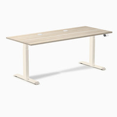 Desky Dual Laminate Sit Stand Desk, Classic Oak desktop, Wheat frame