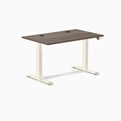 Desky Dual Laminate Sit Stand Desk, Jarrah Legno desktop, Wheat frame