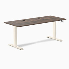 Desky Dual Laminate Sit Stand Desk, Jarrah Legno desktop, Wheat frame