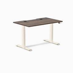 Desky Dual Scalloped Laminate Sit Stand Desk, Jarrah Legno desktop, Wheat frame