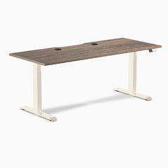 Desky Dual Scalloped Laminate Sit Stand Desk, Natural Walnut desktop, Wheat frame