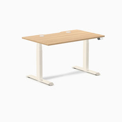 Desky Dual Scalloped Laminate Sit Stand Desk, Sublime Teak desktop, Wheat frame