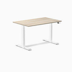 Desky Dual Laminate Sit Stand Desk, Classic Oak desktop, White frame