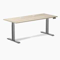 Desky Dual Laminate Sit Stand Desk, Classic Oak desktop, Space Grey frame