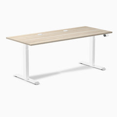 Desky Dual Laminate Sit Stand Desk, Classic Oak desktop, White frame
