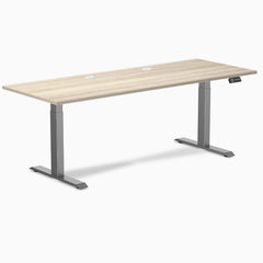 Desky Dual Laminate Sit Stand Desk, Classic Oak desktop, Space Grey frame