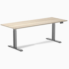 Desky Dual Laminate Sit Stand Desk, Classic Oak desktop, Space Grey frame