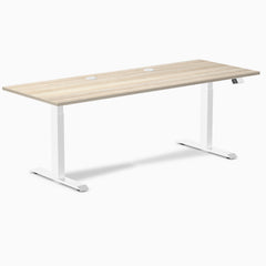 Desky Dual Laminate Sit Stand Desk, Classic Oak desktop, White frame