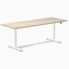 Desky Dual Laminate Sit Stand Desk, Classic Oak desktop, White frame