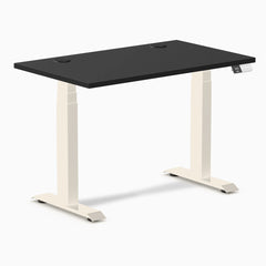 Desky Dual Mini Sit Stand Desk, Black desktop, Wheat frame