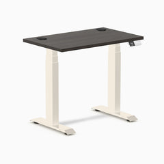 Desky Dual Mini Sit Stand Desk, Burnished Wood desktop, Wheat frame