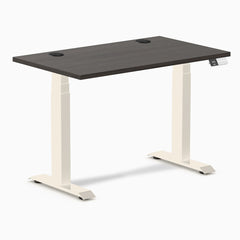 Desky Dual Mini Sit Stand Desk, Burnished Wood desktop, Wheat frame
