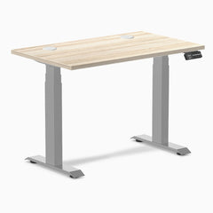 Desky Dual Mini Sit Stand Desk, Classic Oak desktop, Grey frame
